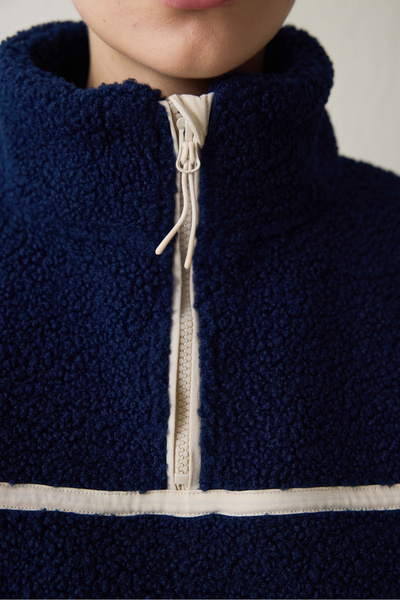 Penti Indigo Thermal Effect Contrast Detailed Fleece D Mock Neck Jacket