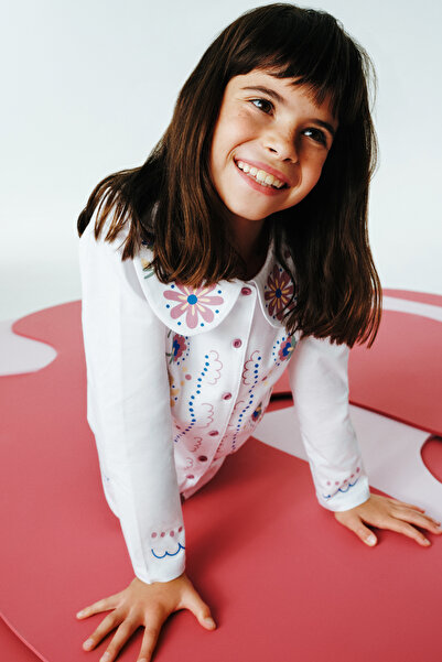 Penti Girls Floral Embroidered Handkerchief Cotton Pajama Set