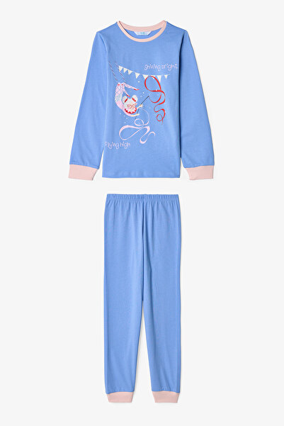 Penti Zweiteiliges Pyjama-Set für Mädchen aus Baumwolle mit Twist-Band-Muster und langen Ärmeln