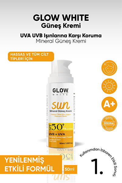 GLOW WHITE Mineral Güneş Kremi SPF50+ UVA/UVB | Hassas Ciltler İçin | Mercan ...