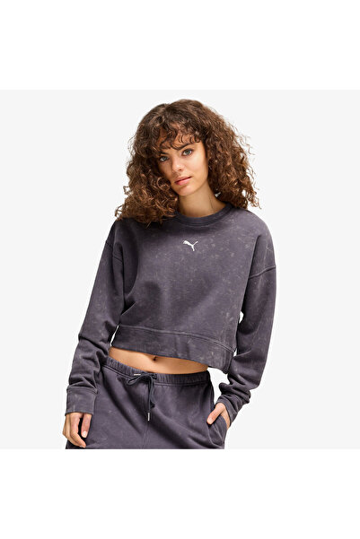 Puma Dare To Relaxed Washed Crew Kadın Gri Sweatshirt
