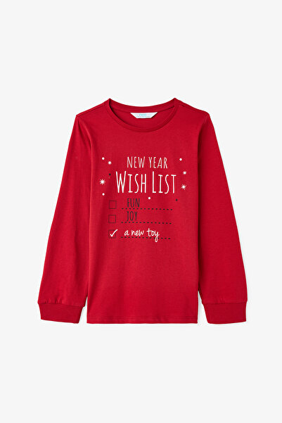 Penti Rotes Langarm-Pyjama-Set aus Baumwolle mit Aufdruck „Wishlist“ für Jungen