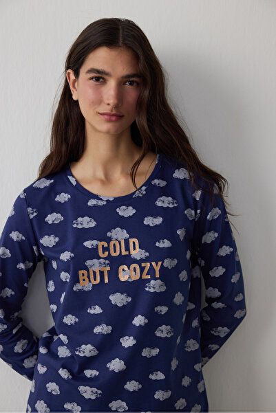 Penti Navy Blue Cloudy Night Pants Pajama Set