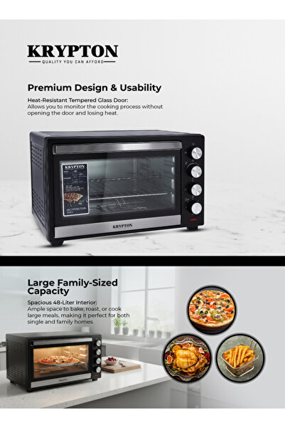 KRYPTON Electric Oven, 48L Capacity, 4 Heating Modes, Timer, Rotisserie, Auto Shut-Off Ideal for Baking