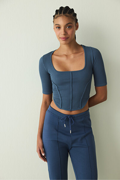 Penti Indigo Square Neck Seamless Short Sleeve Crop Top