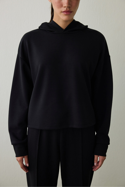 Penti Black Silky Feel Hooded Slogan Printed Sweatshirt