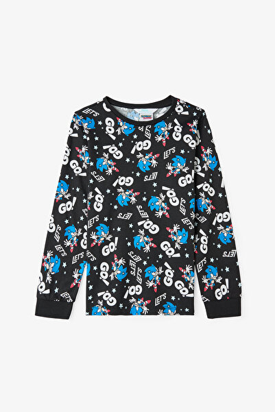 Penti Schwarzes Sonic-Pyjama-Set aus Baumwolle mit langen Ärmeln für Jungen