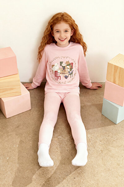 Penti Dusty Rose Girl's Striped Printed Pajama Set