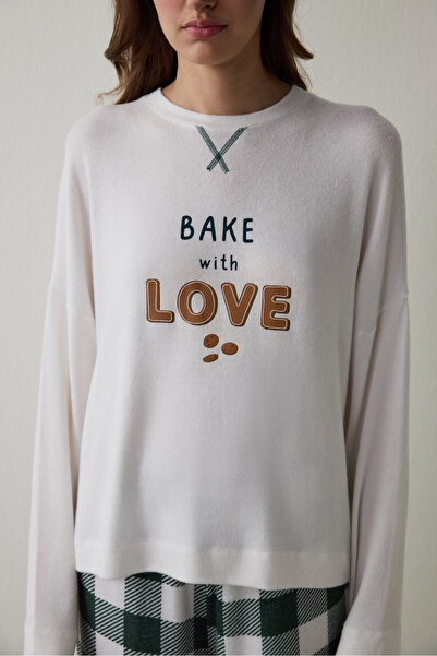 Penti Off-White Sweatshirt-Pyjama-Oberteil mit Aufdruck „With Love“ und Thermoeffekt