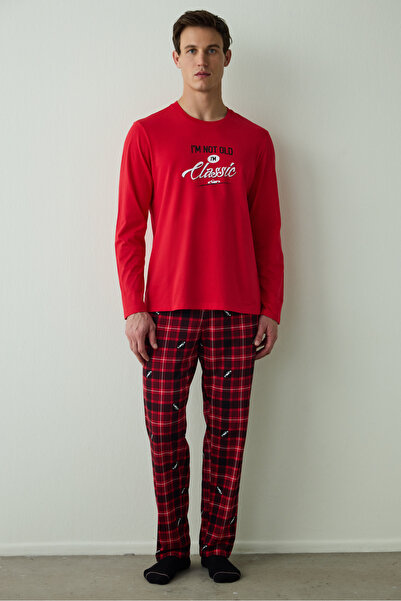 Penti Ανδρικό σετ πιτζάμες από βαμβάκι με στάμπα κλασικού στυλ