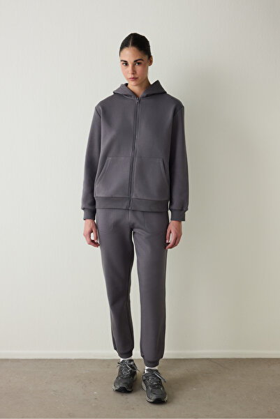 Penti Gray Zippered Hooded Sports Sweatshirt