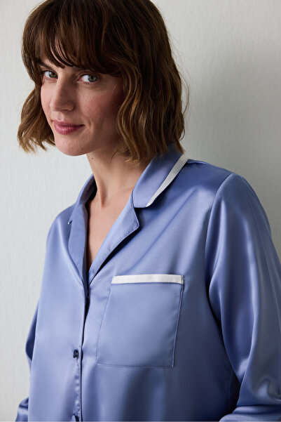 Penti Indigo Hailee Satin Shirt Collar Long Sleeve Pajamas Set