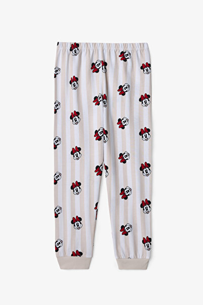 Penti Optisches weißes Minnie-Mouse-Pyjama-Set aus Baumwolle mit langen Ärmeln für Mädchen, 2-teilig