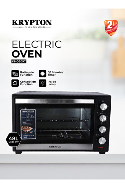 KRYPTON Electric Oven, 48L Capacity, 4 Heating Modes, Timer, Rotisserie, Auto Shut-Off Ideal for Baking