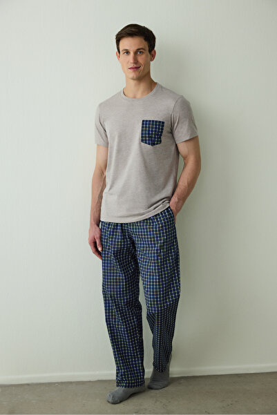 Penti Men's Western Slogan Printed Short Sleeve Cotton Pajama Set