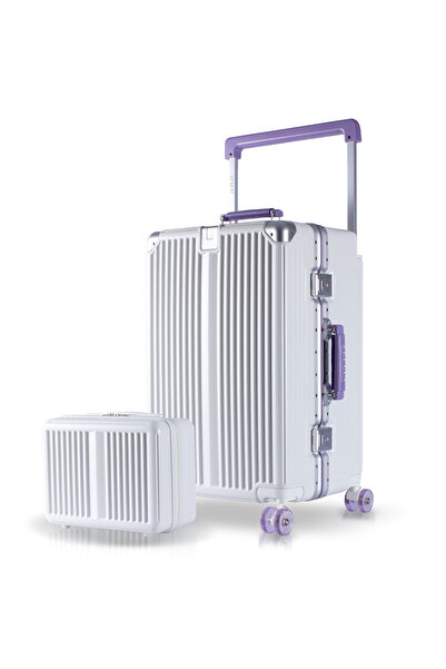 Zeplin Boxy PC Policarbon 2'li Valiz Seti (Orta ve Makyaj) Beyaz-Mor