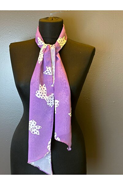 Gönülden Tasarım Eșarfă din șifon - Fluture Mov, Gât 135x20 cm