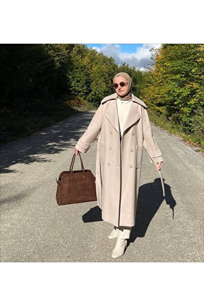 Omka Moda Kum Beji Astarlı Premium Kaşmir Kaban