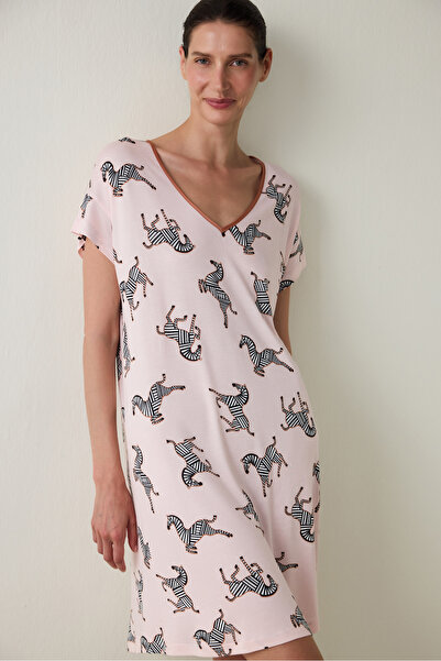 Penti Aging Light Pink Collagen V-Neck Short Sleeve Nightgown