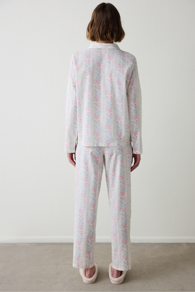 Penti Gardenya Cute Flowers virágos inggalléros pamut hosszú ujjú pizsama szett