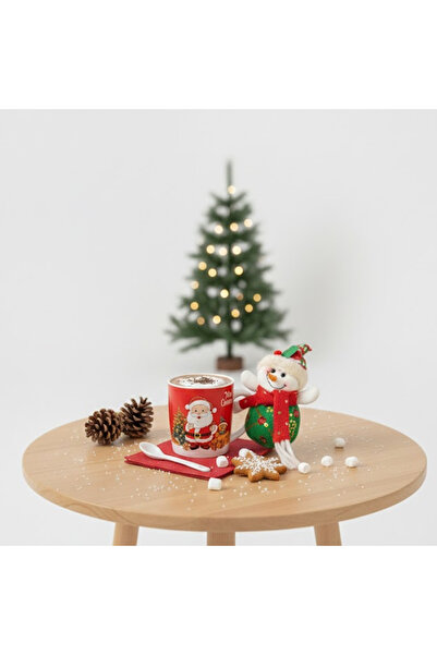 Coverzone New Year Gift Santa Claus Figure Mug Set-Ceramic Mug with Spoon and Plush Christmas New Year Souvenirs