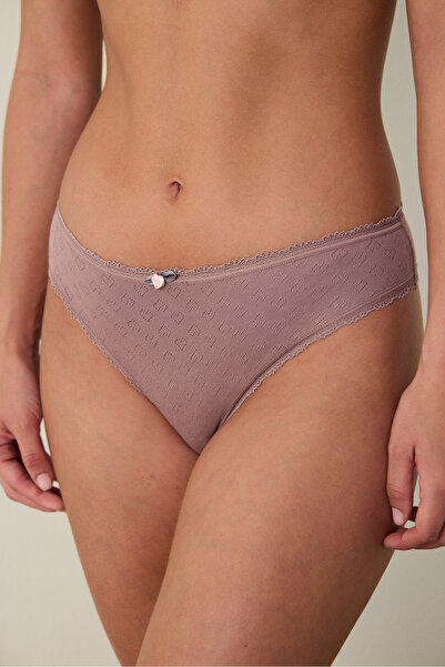 Penti Light Brown Heart Patterned Pointel Low Waist Brazilian Panties