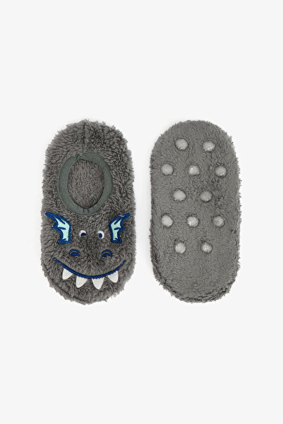 Penti Gray Boy's Dragon Embroidered Accessories Non-Slip Sole Home Shoes