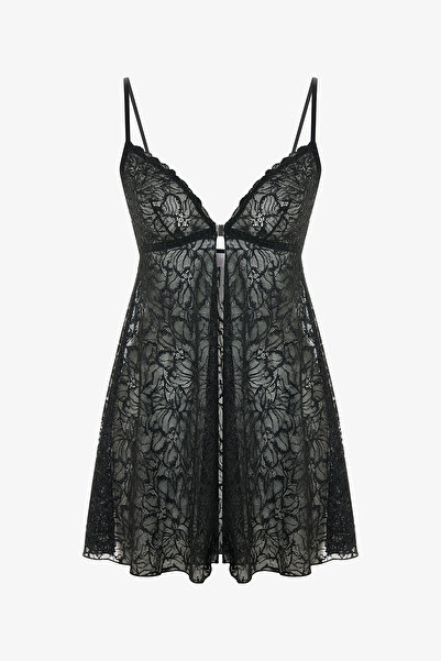 Penti Black Front Opening Lace Babydoll