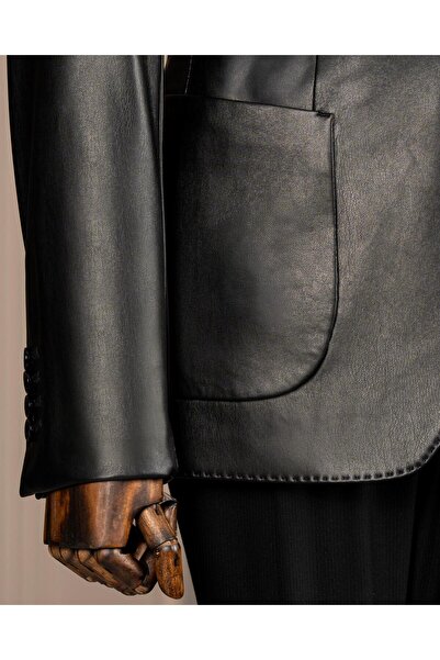 TerziAdemAltun Ανδρικό μονό γιακά από συνθετικό δέρμα σε λεπτή εφαρμογή ιταλικού στυλ T10846