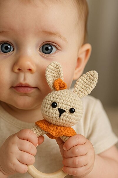 Banvela Handmade Amigurumi Tavşan Çıngırak – El Örgüsü Bebek Diş Kaşıyıcı – D...