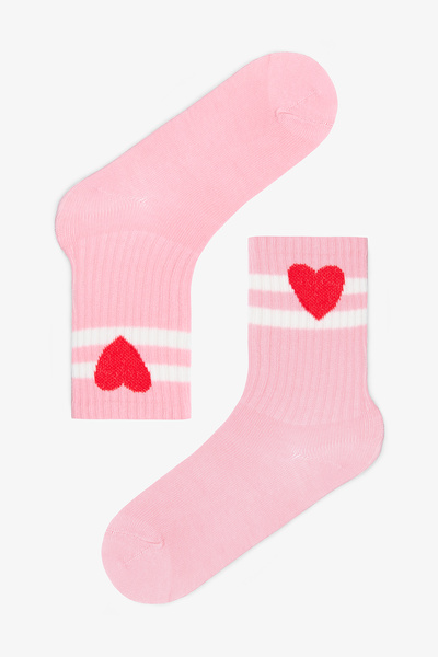 Penti Смесени цветове за момичета, розови с мотив сърца, 3 чифта чорапи