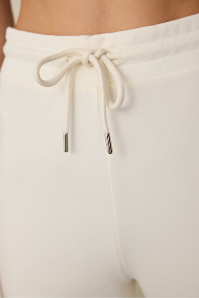 Penti White Lace-Up Detailed Mid-Waist Flared Sweatpants