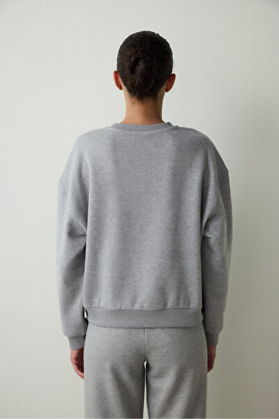 Penti Gray Melange Curvy Side Crew Neck Oversize Short Sweatshirt