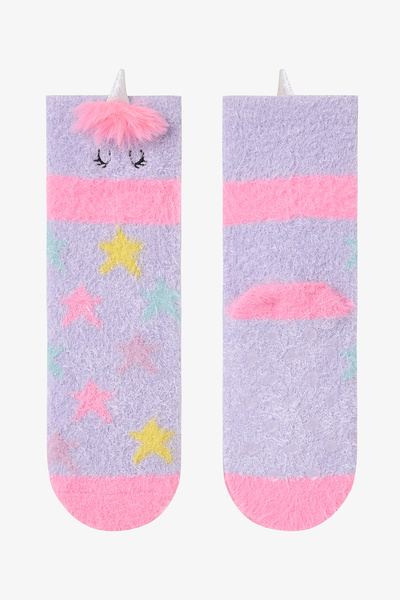 Penti Λιλά Παιδικά Μποτάκια Σπίτι με Κέντημα Μονόκερος και Αντιολισθητική Σόλα