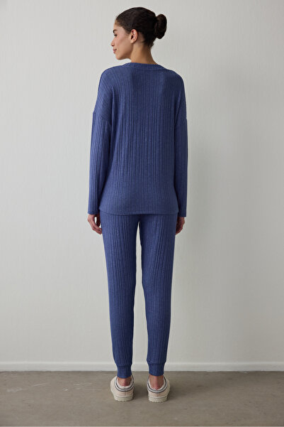 Penti Navy Blue Cozy V-Neck Long Sleeve Pajama Set