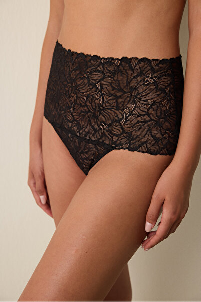 Penti Μαύρο ψηλόμεσο δαντελένιο σλιπ