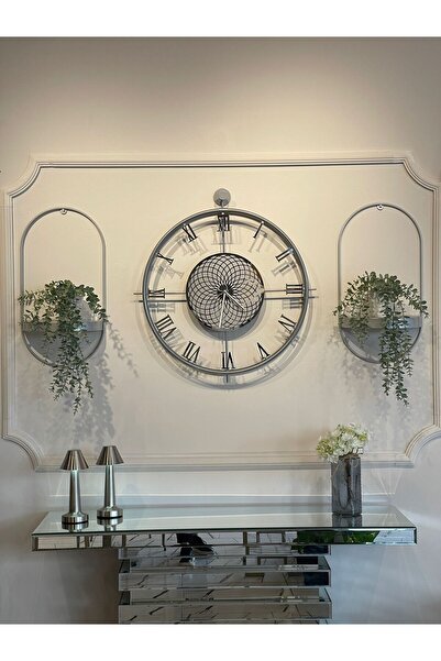 MetaQuartz Aksesuar Chakra ROMA (Gümüş) Full Çelik Roma Rakamlı (Pilli Led) Modern (mobilya) Duvar Saati