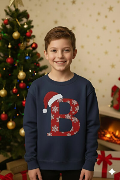 ÇAĞLA KURT B Harfli Erkek Çocuk Yılbaşı Temalı Sweatshirt Kazak Hediye Giyim ...