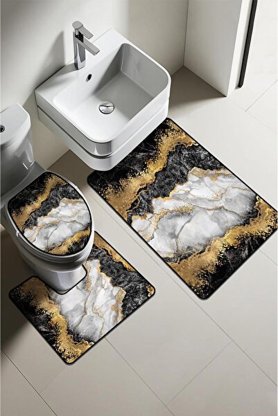 Dolce Mariee Modern Desenli Dijital Baskı 3’lü Banyo Paspas Takımı Yıkanabili...