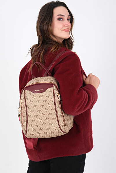Silver Polo Koyu Bej - Bordo SP906 Sırt Çantası