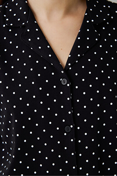 Penti Σετ πιτζάμες από βαμβακερό κοντομάνικο πουκάμισο με μαύρο πουά σχέδιο