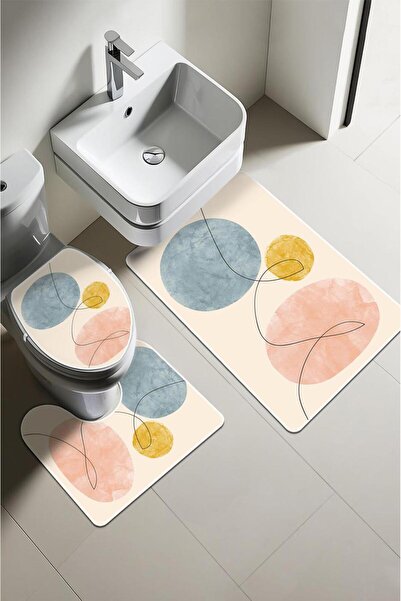 Dolce Mariee Modern Desenli Dijital Baskı 3’lü Banyo Paspas Takımı Yıkanabili...