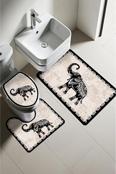 Dolce Mariee Modern Patterned Digital Printing 3-Piece Bathroom Mat Set Washa...