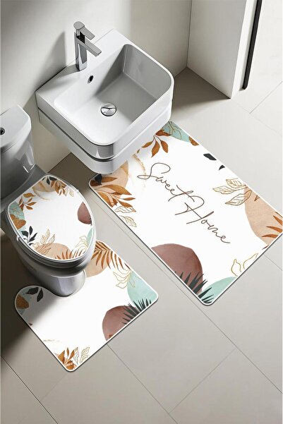 Dolce Mariee Modern Desenli Dijital Baskı 3’lü Banyo Paspas Takımı Yıkanabili...