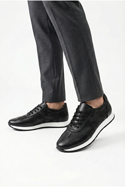 Martinetto Black Camouflage Detailed Men's Sneaker Thick Soled Lace-Up Casual Shoes