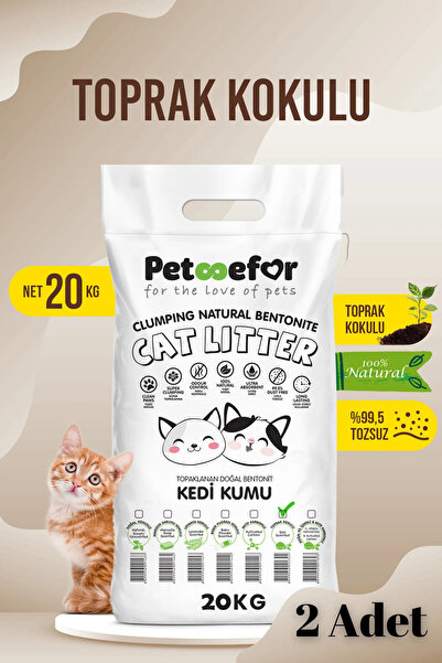 Petefor 20 KG Toprak Kokulu Yeni Nesil Organik Kahverengi Kedi Kumu X2 Adet