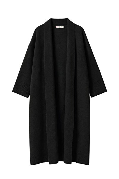 Mixray 6975 Women's Shawl Collar Long Knit Cardigan Black