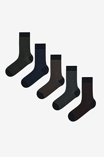 Penti Мъжки тъмносини чорапи от 5 части на тънки райета