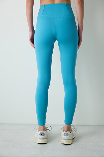 Penti Leggings cu talie înaltă, albastru turcoaz, cu cusături în talie