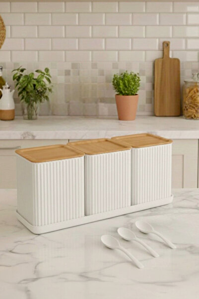 Kitchen Life 7 Piece Hard Plastic Bamboo Look Striped Spice Rack Set with Tray 750 ml -3-Piece Spice Rack Set